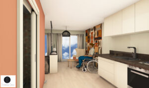 Vue 3D rénovation appartement PMR