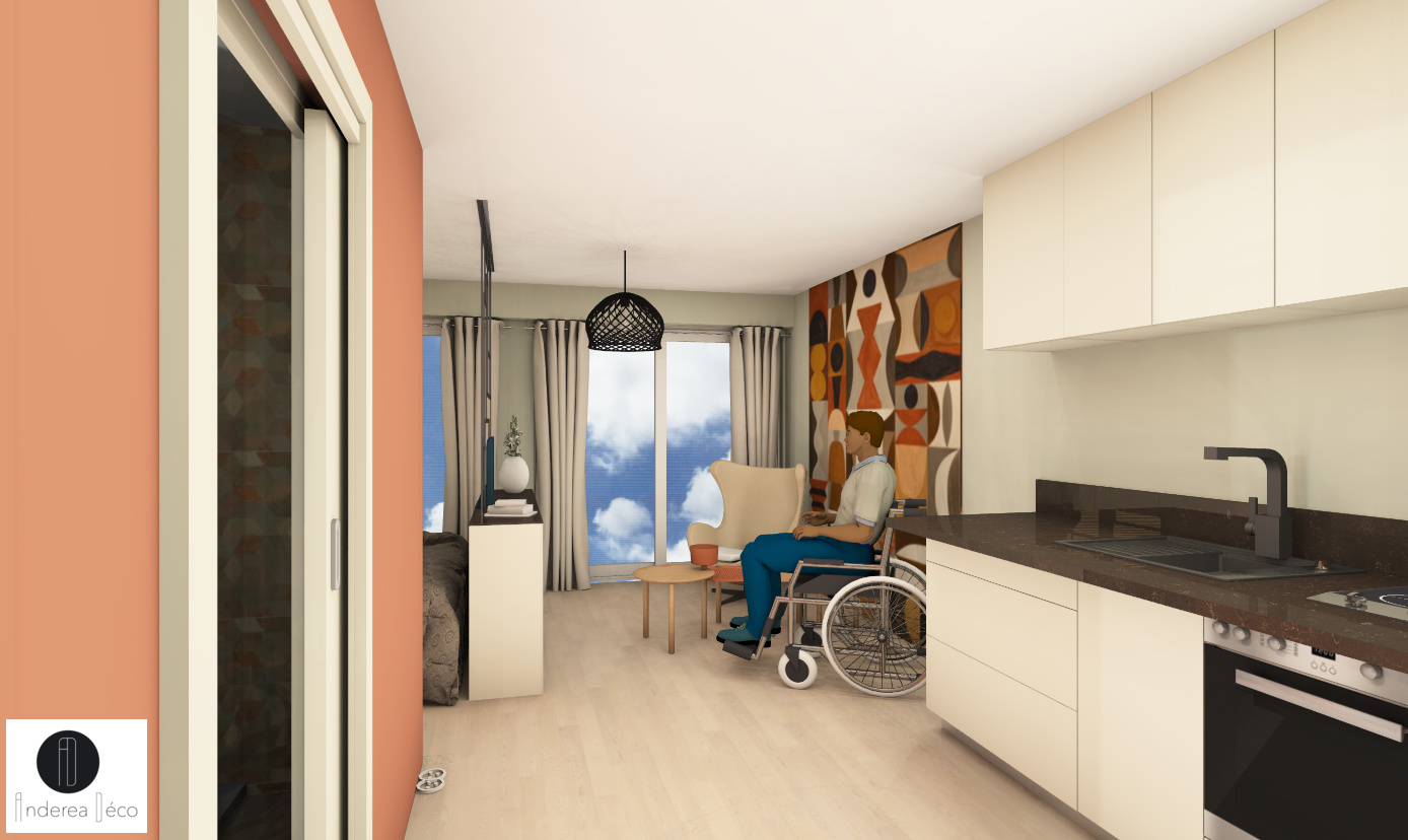 Vue 3D rénovation appartement PMR